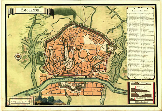 Старая карта - Шведский план Смоленска 1750 года 1750 Шведский план Смоленска