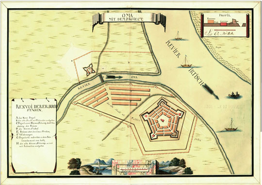 Старая карта - Шведский план Омска 1750 года 1750 Шведский план Омска