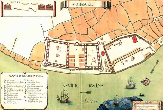 Старая карта - Шведский план Архангельска 1750 года 1750 Шведский план Архангельска